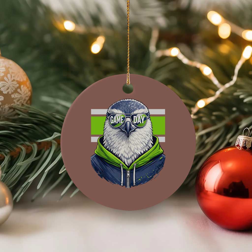 Cool Hawk Wearing Hoodie Graphic Ceramic Ornament Game Day Swagger