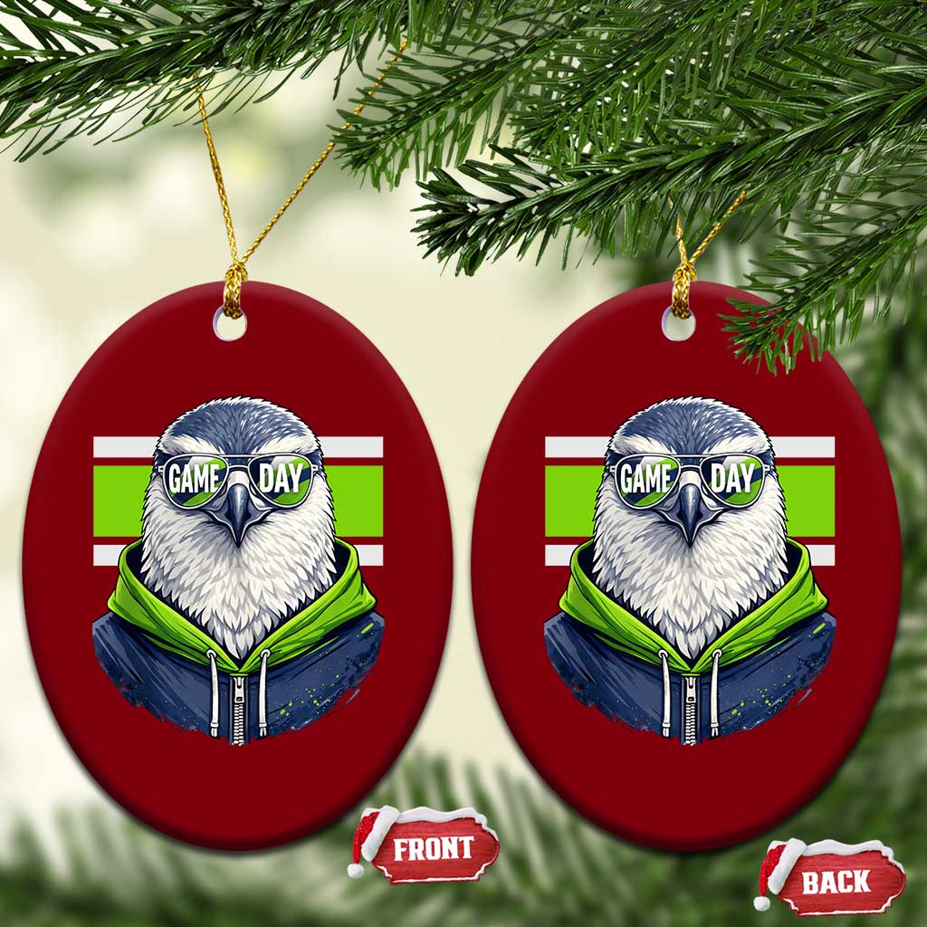 Cool Hawk Wearing Hoodie Graphic Ceramic Ornament Game Day Swagger