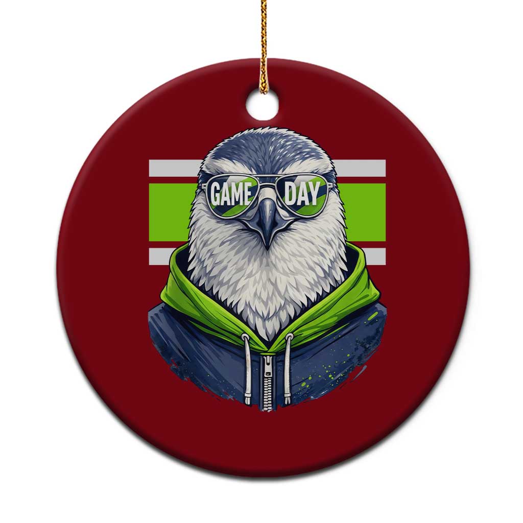 Cool Hawk Wearing Hoodie Graphic Ceramic Ornament Game Day Swagger