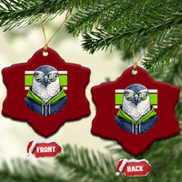 Cool Hawk Wearing Hoodie Graphic Ceramic Ornament Game Day Swagger