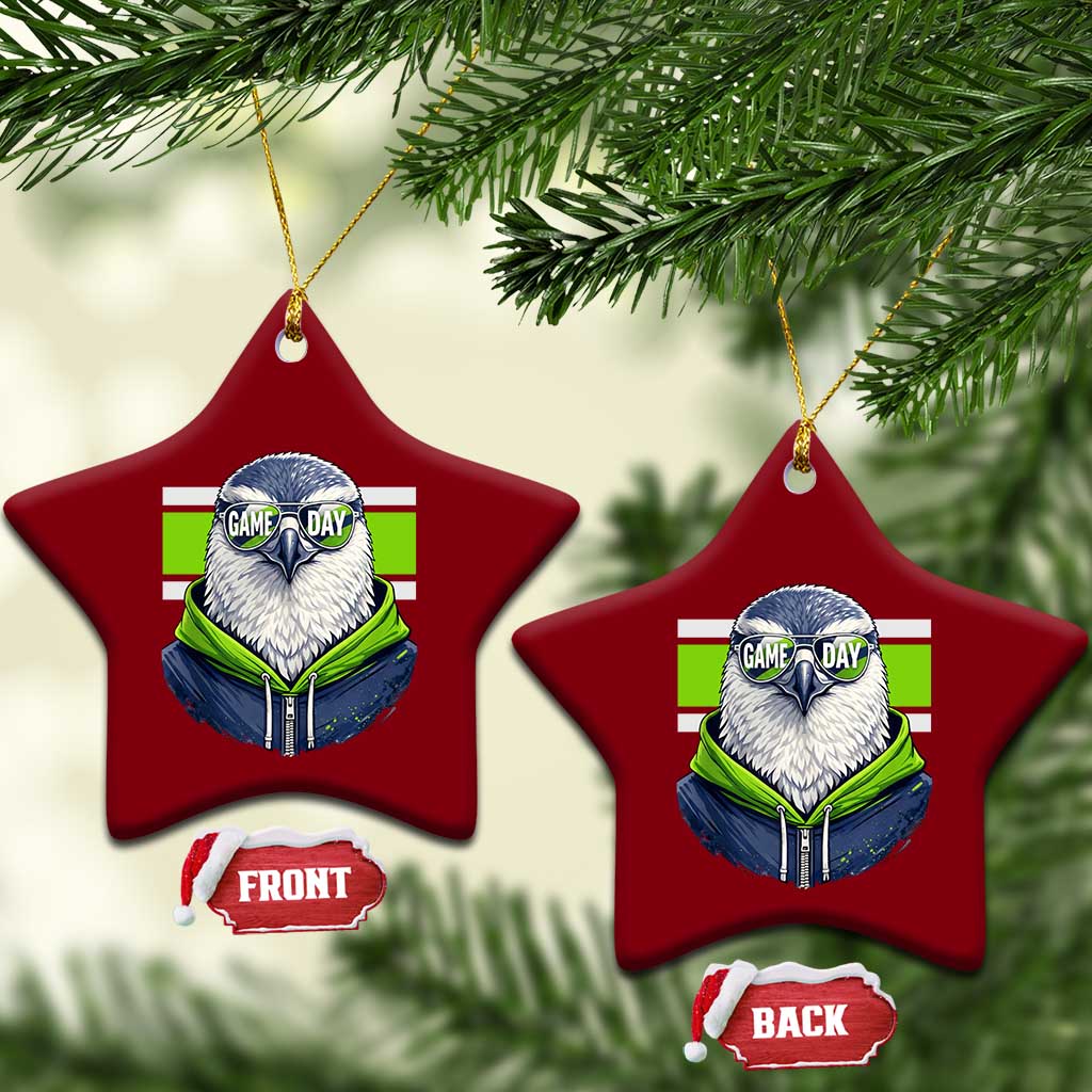 Cool Hawk Wearing Hoodie Graphic Ceramic Ornament Game Day Swagger