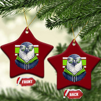Cool Hawk Wearing Hoodie Graphic Ceramic Ornament Game Day Swagger