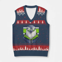 Cool Hawk Wearing Hoodie Graphic V-Neck Knit Sweater Vest Game Day Swagger