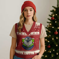 Cool Hawk Wearing Hoodie Graphic V-Neck Knit Sweater Vest Game Day Swagger