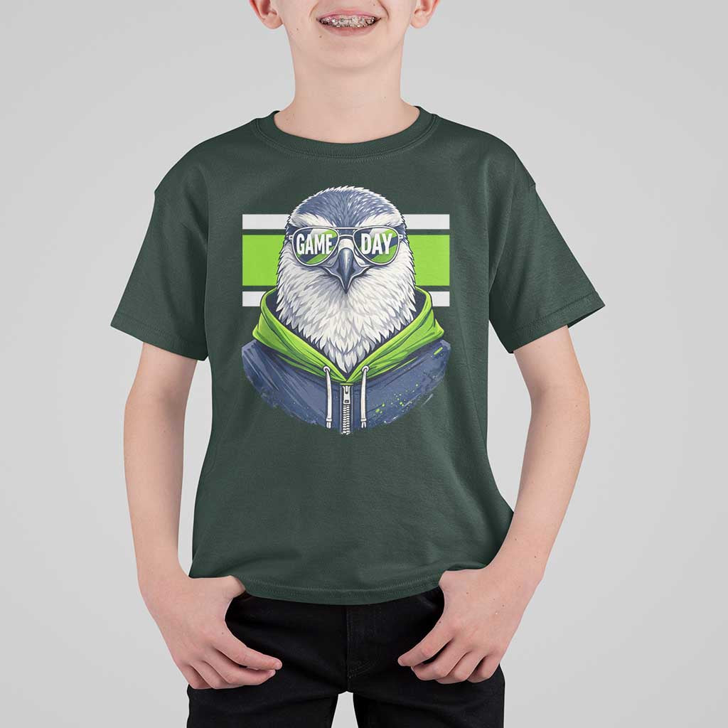 Cool Hawk Wearing Hoodie Graphic T Shirt For Kid Game Day Swagger