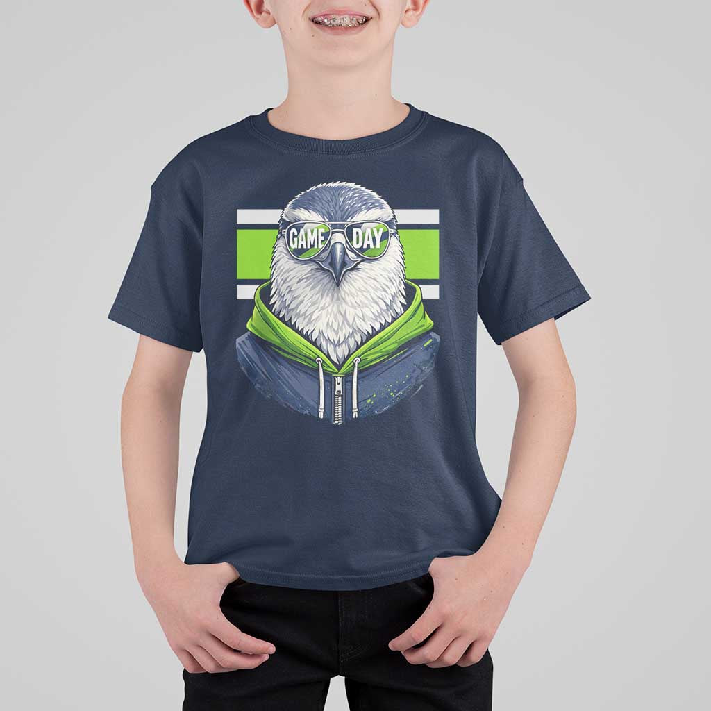 Cool Hawk Wearing Hoodie Graphic T Shirt For Kid Game Day Swagger