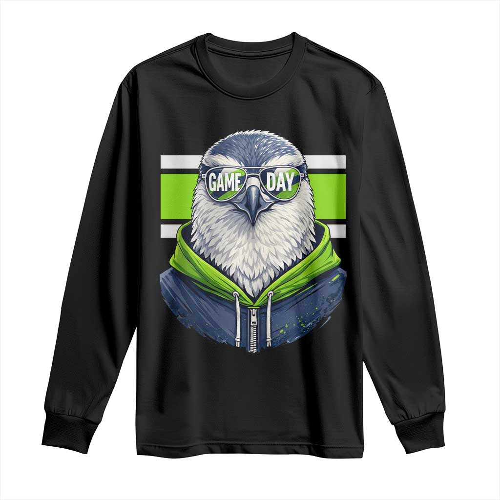 Cool Hawk Wearing Hoodie Graphic Long Sleeve Shirt Game Day Swagger