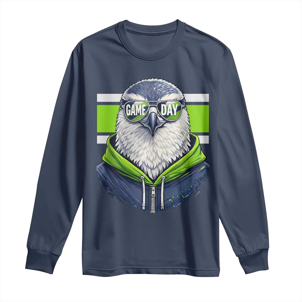 Cool Hawk Wearing Hoodie Graphic Long Sleeve Shirt Game Day Swagger