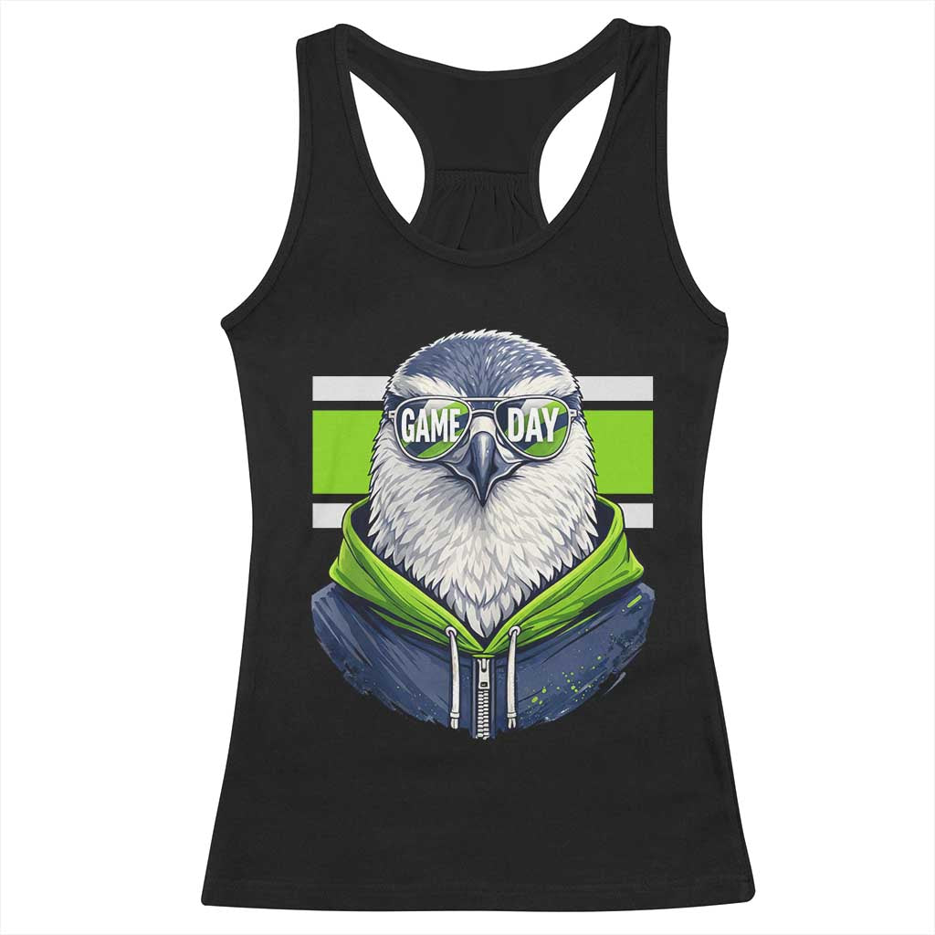 Cool Hawk Wearing Hoodie Graphic Racerback Tank Top Game Day Swagger