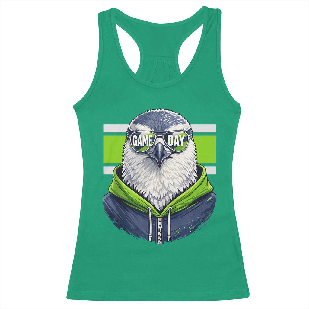 Cool Hawk Wearing Hoodie Graphic Racerback Tank Top Game Day Swagger