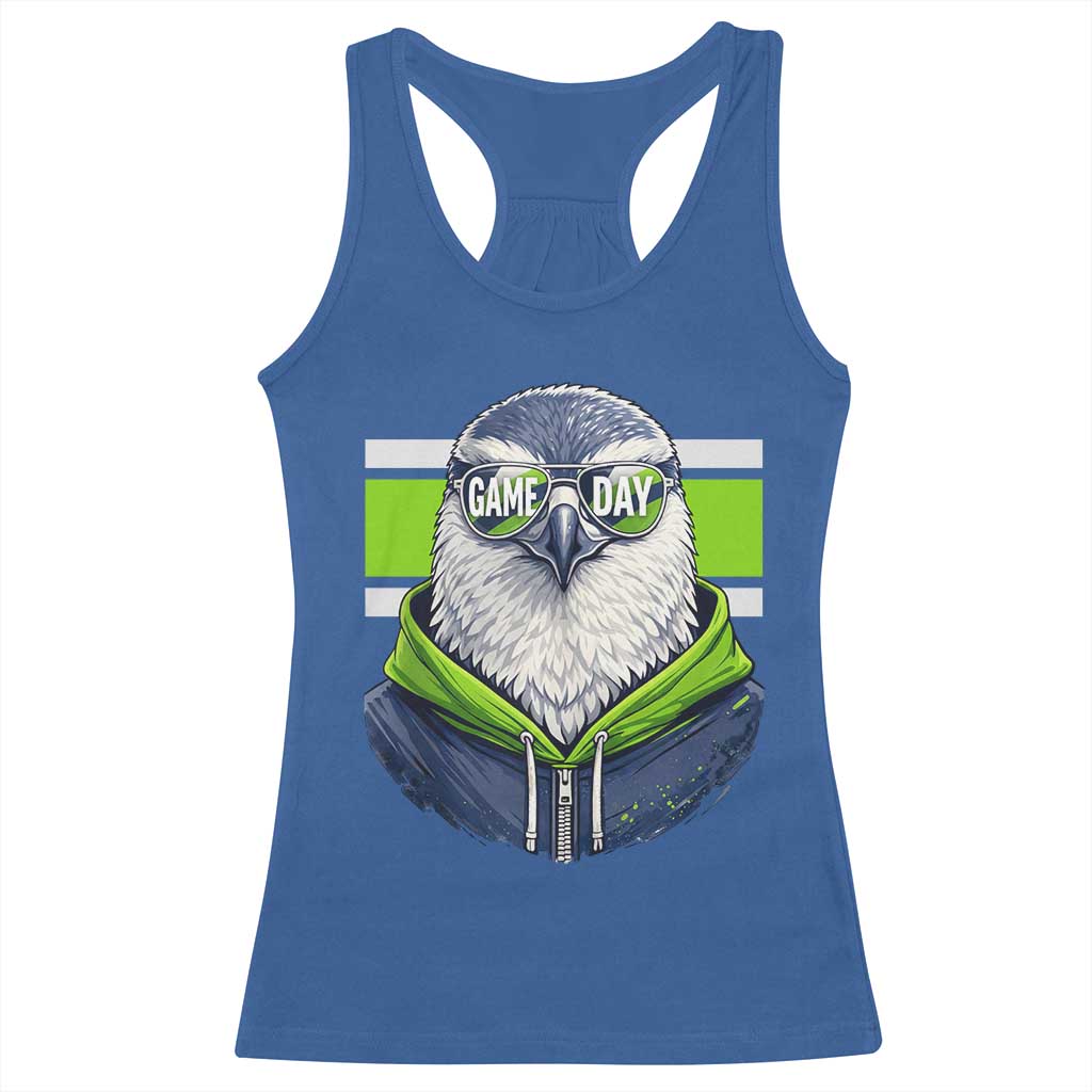 Cool Hawk Wearing Hoodie Graphic Racerback Tank Top Game Day Swagger