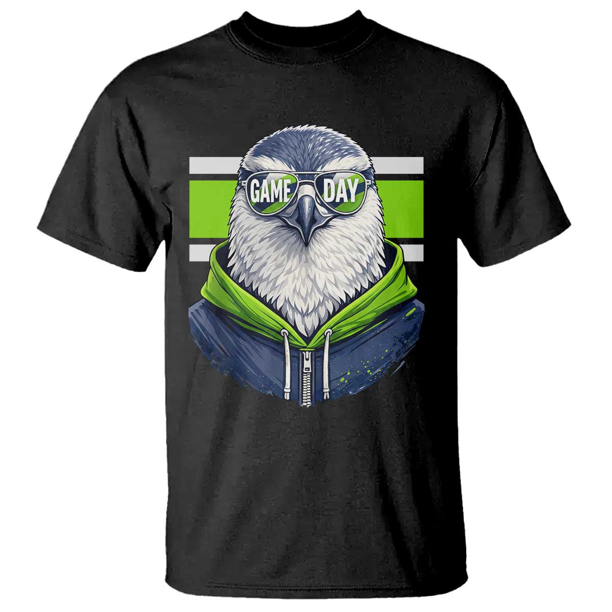 Cool Hawk Wearing Hoodie Graphic T Shirt Game Day Swagger