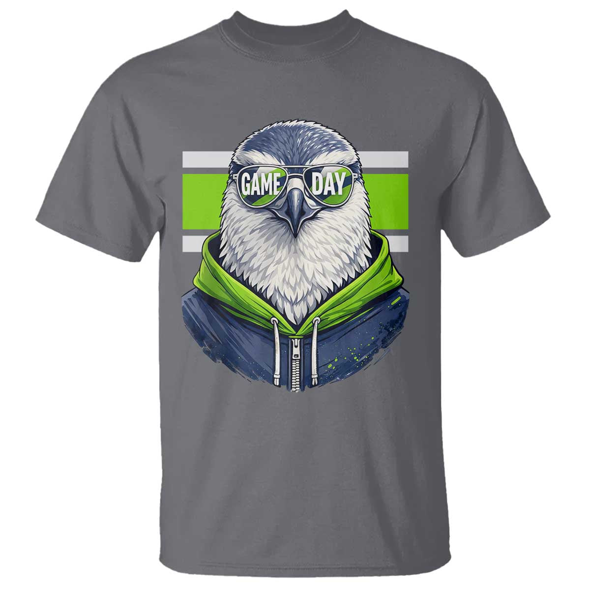 Cool Hawk Wearing Hoodie Graphic T Shirt Game Day Swagger