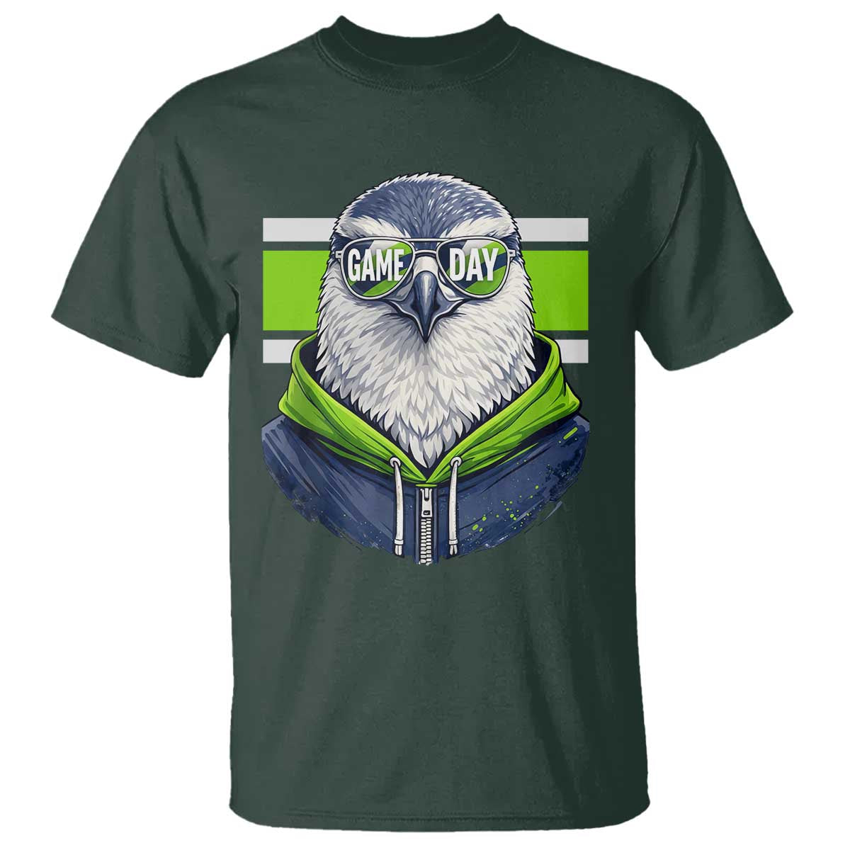 Cool Hawk Wearing Hoodie Graphic T Shirt Game Day Swagger