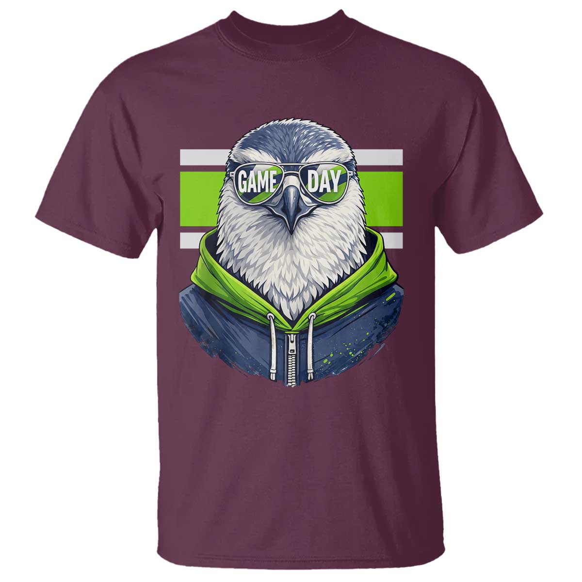 Cool Hawk Wearing Hoodie Graphic T Shirt Game Day Swagger