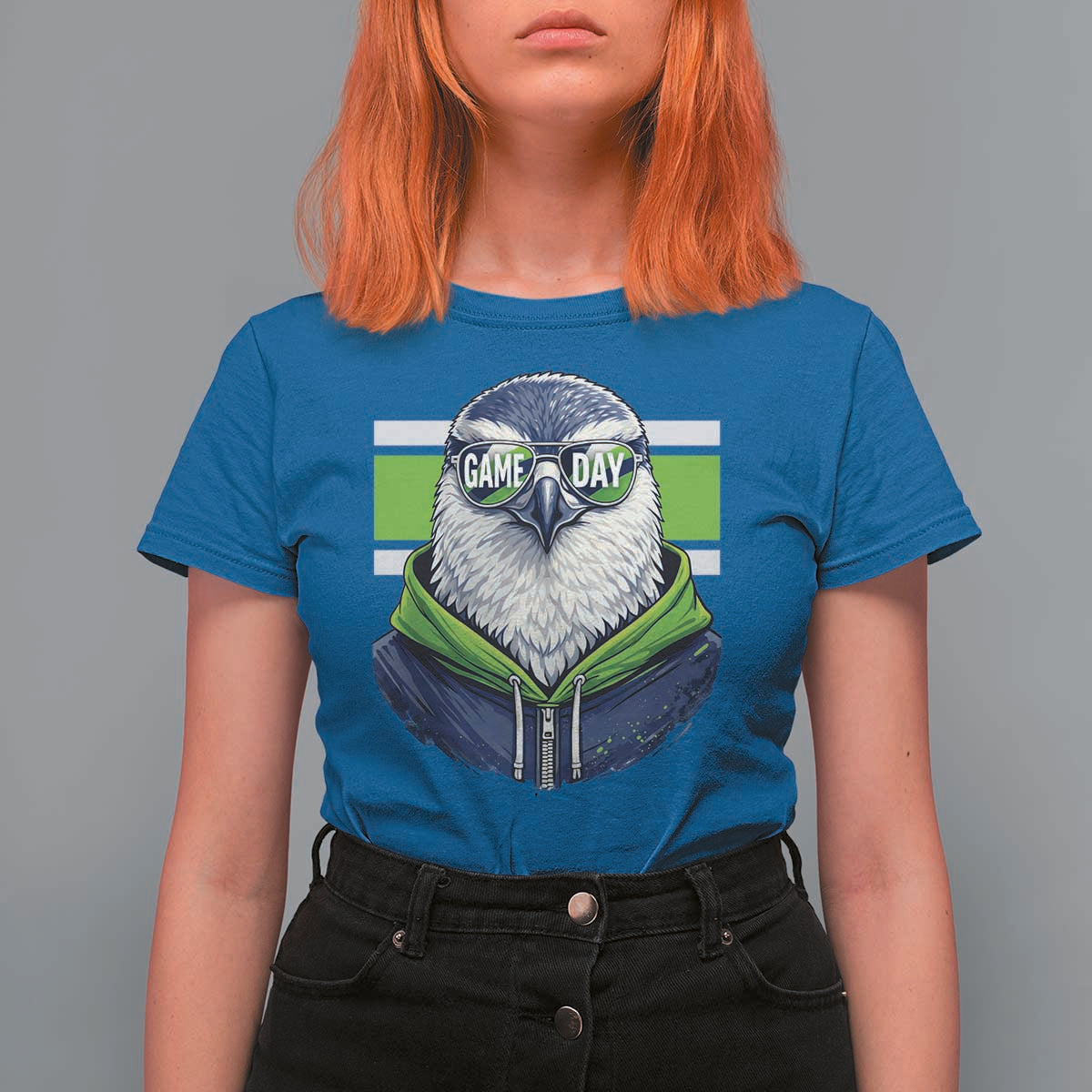 Cool Hawk Wearing Hoodie Graphic T Shirt For Women Game Day Swagger