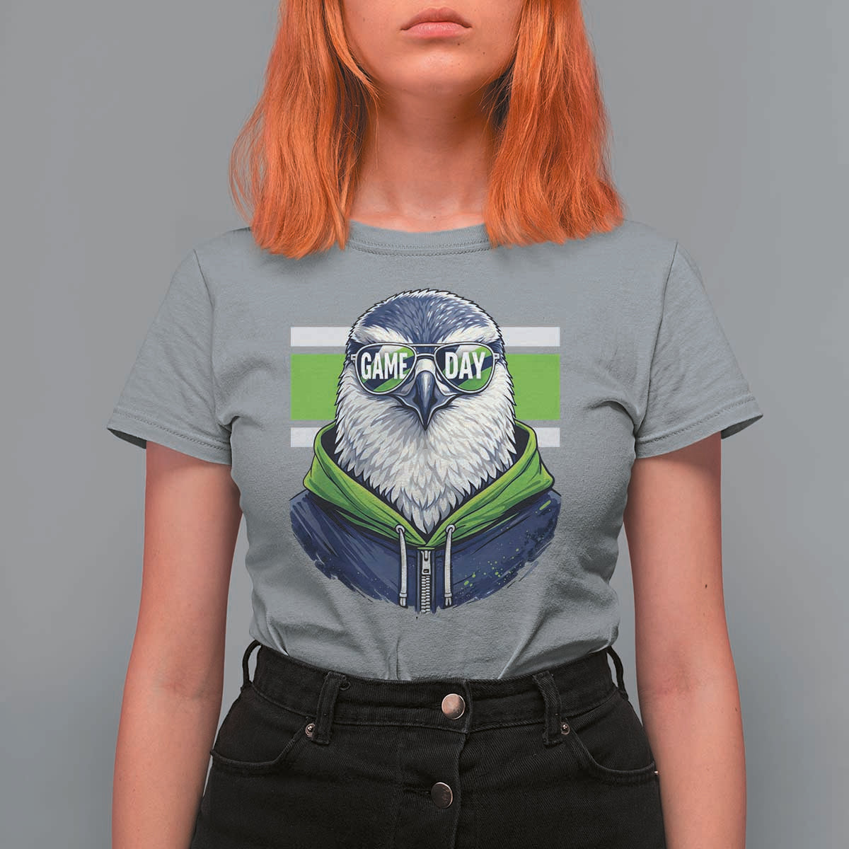 Cool Hawk Wearing Hoodie Graphic T Shirt For Women Game Day Swagger