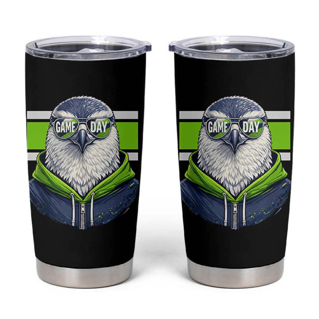 Cool Hawk Wearing Hoodie Graphic Tumbler Cup Game Day Swagger