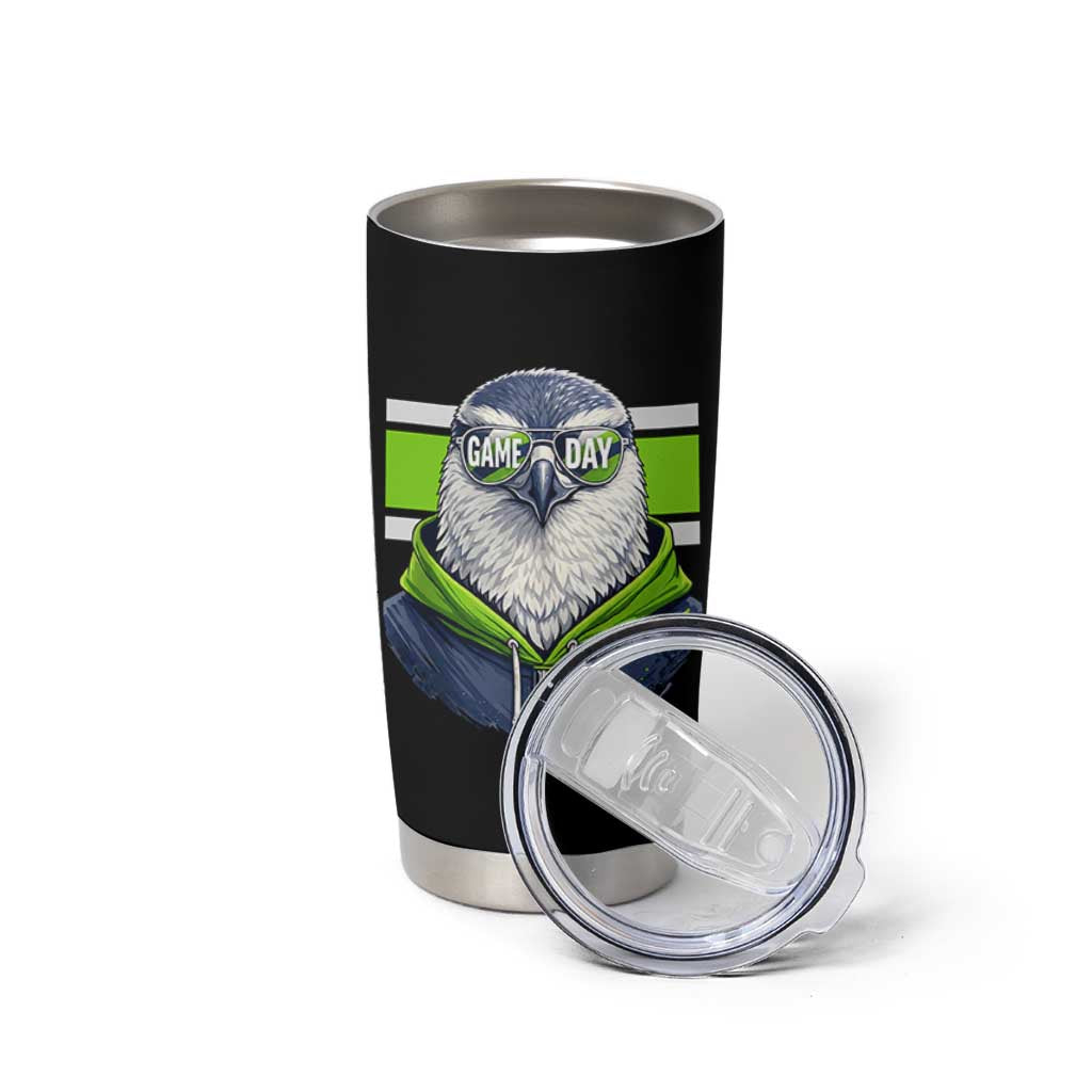 Cool Hawk Wearing Hoodie Graphic Tumbler Cup Game Day Swagger