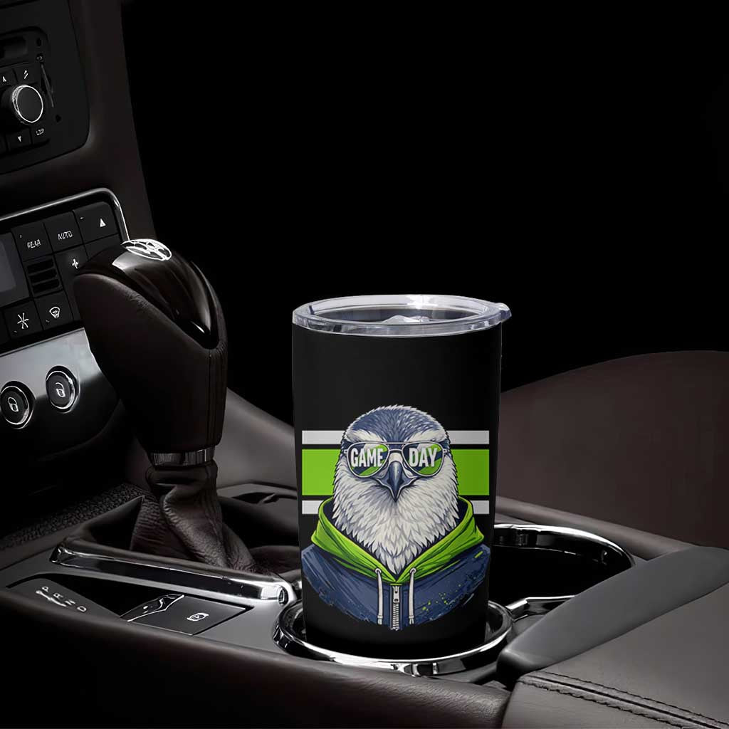 Cool Hawk Wearing Hoodie Graphic Tumbler Cup Game Day Swagger