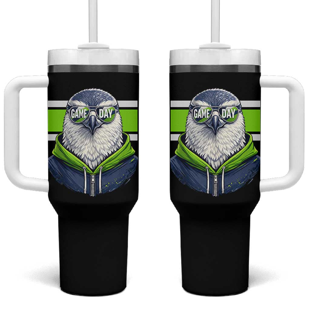Cool Hawk Wearing Hoodie Graphic Tumbler With Handle Game Day Swagger
