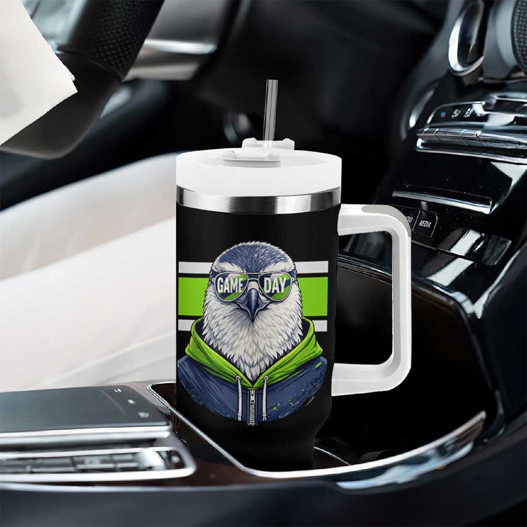 Cool Hawk Wearing Hoodie Graphic Tumbler With Handle Game Day Swagger