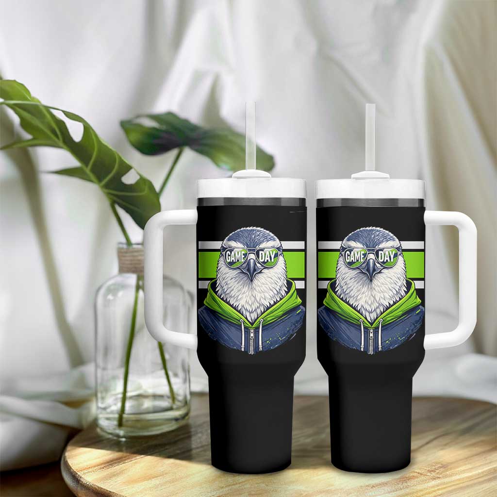 Cool Hawk Wearing Hoodie Graphic Tumbler With Handle Game Day Swagger
