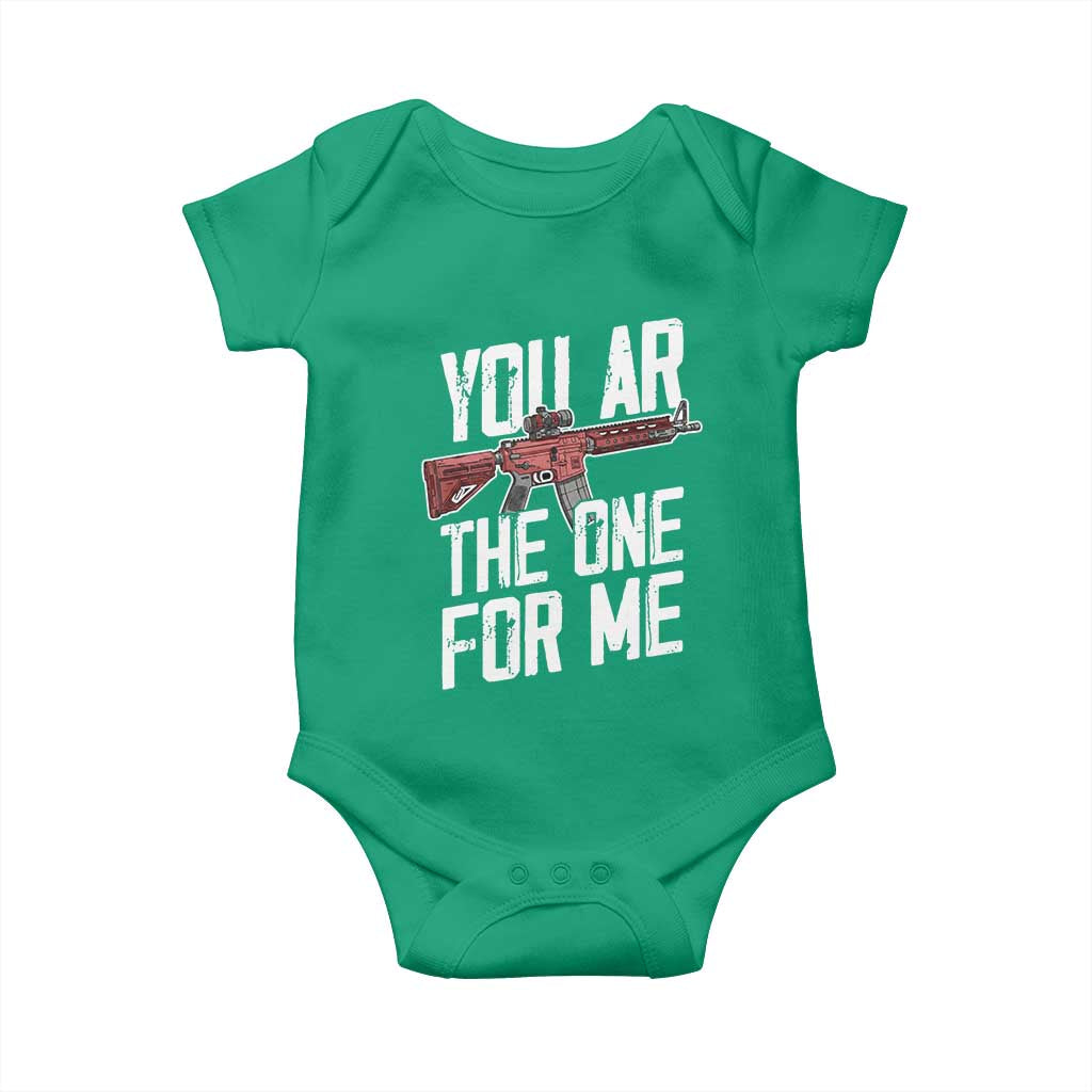Funny Gun Lover Valentine Pun Baby Onesie You AR the One for Me Tactical Romance
