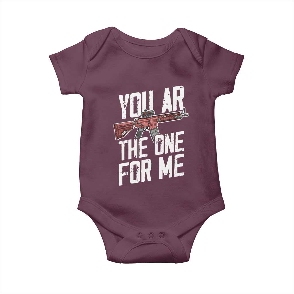 Funny Gun Lover Valentine Pun Baby Onesie You AR the One for Me Tactical Romance
