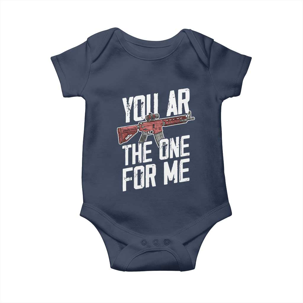 Funny Gun Lover Valentine Pun Baby Onesie You AR the One for Me Tactical Romance