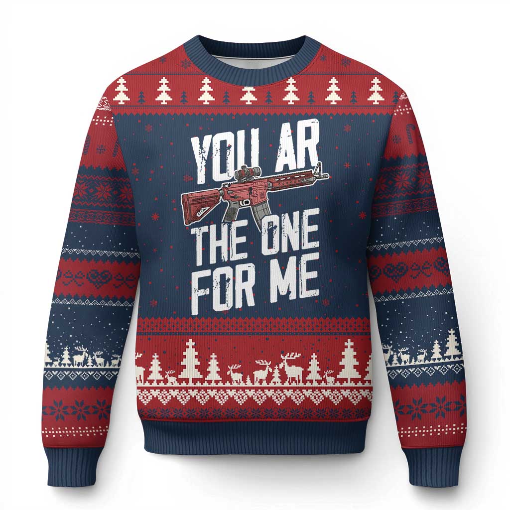 Funny Gun Lover Valentine Pun Ugly Christmas Sweater You AR the One for Me Tactical Romance