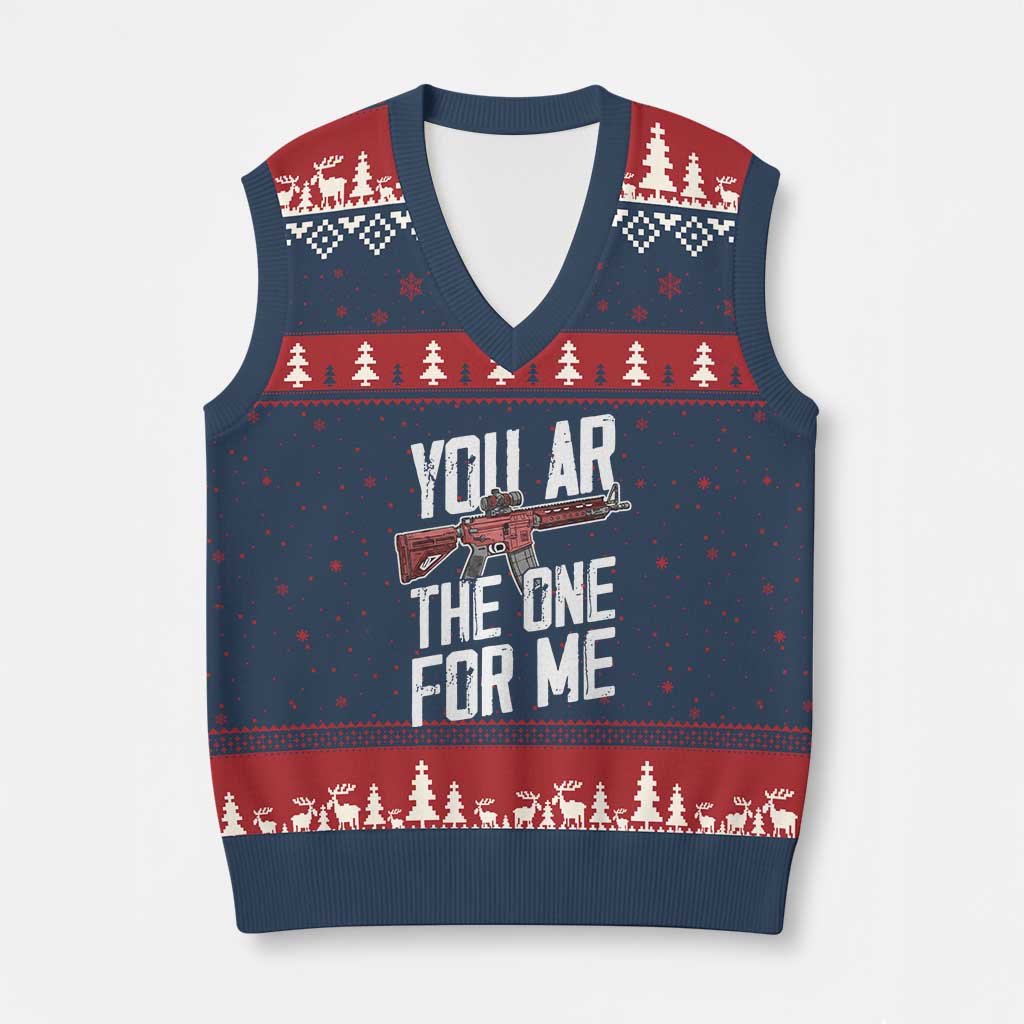 Funny Gun Lover Valentine Pun V-Neck Knit Sweater Vest You AR the One for Me Tactical Romance