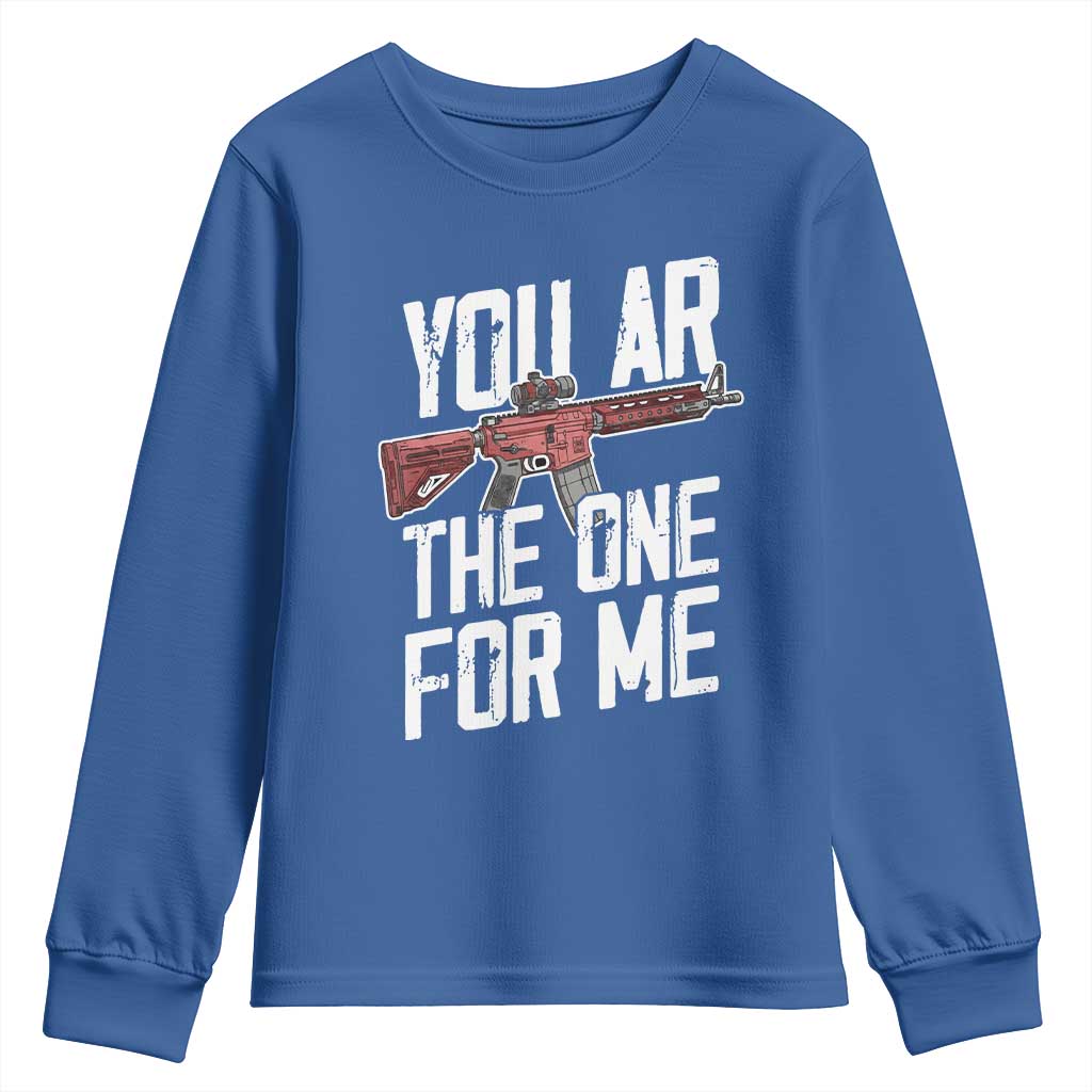 Funny Gun Lover Valentine Pun Youth Sweatshirt You AR the One for Me Tactical Romance
