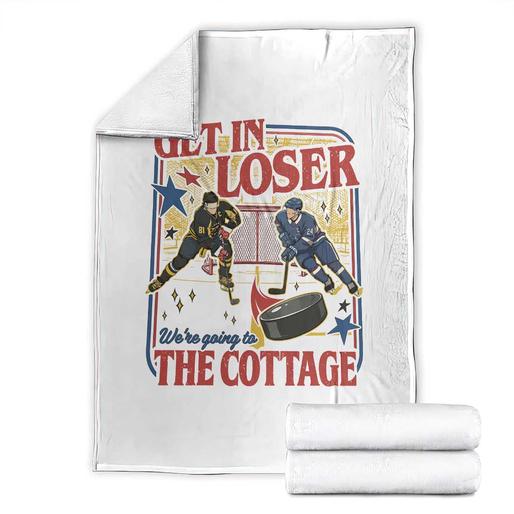 Get In Loser We’re Going To The Cottage Throw Blanket Hockey Romance LGBT Retro Summer Road Trip