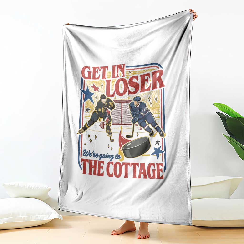 Get In Loser We’re Going To The Cottage Throw Blanket Hockey Romance LGBT Retro Summer Road Trip