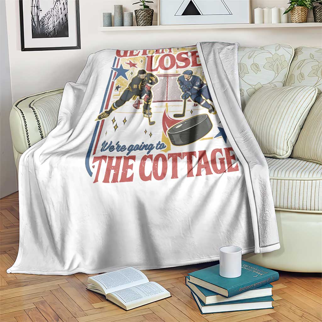 Get In Loser We’re Going To The Cottage Throw Blanket Hockey Romance LGBT Retro Summer Road Trip