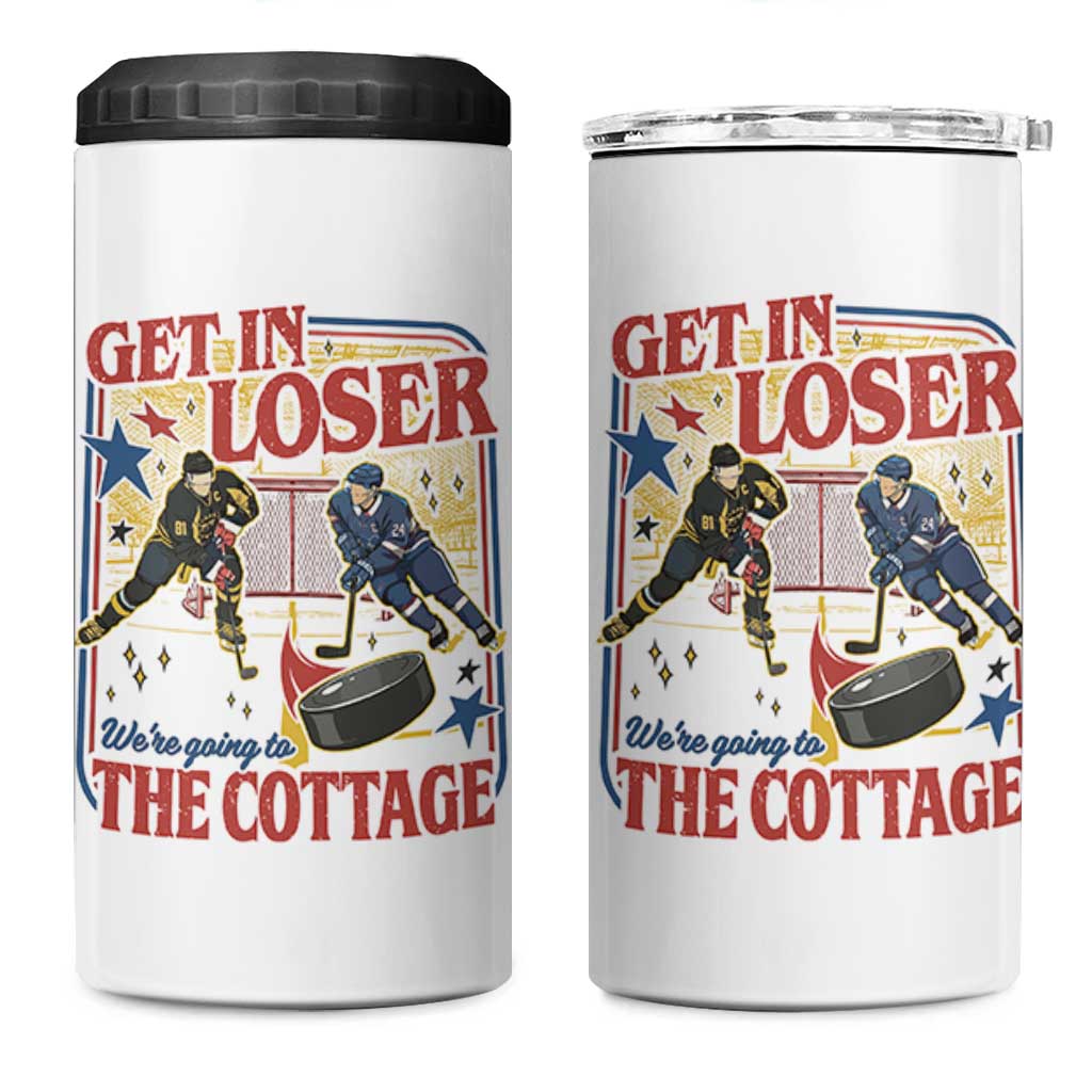 Get In Loser We’re Going To The Cottage 4 in 1 Can Cooler Tumbler Hockey Romance LGBT Retro Summer Road Trip