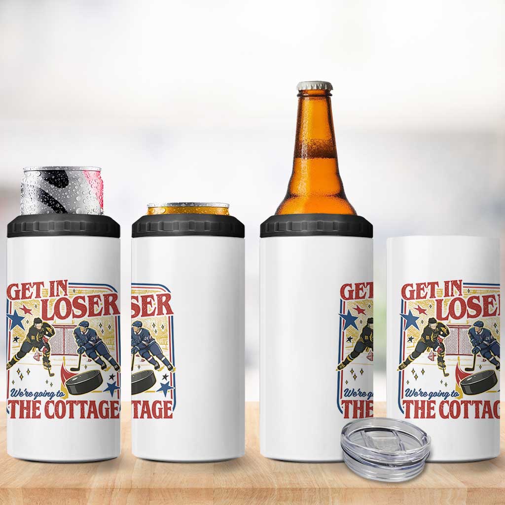 Get In Loser We’re Going To The Cottage 4 in 1 Can Cooler Tumbler Hockey Romance LGBT Retro Summer Road Trip