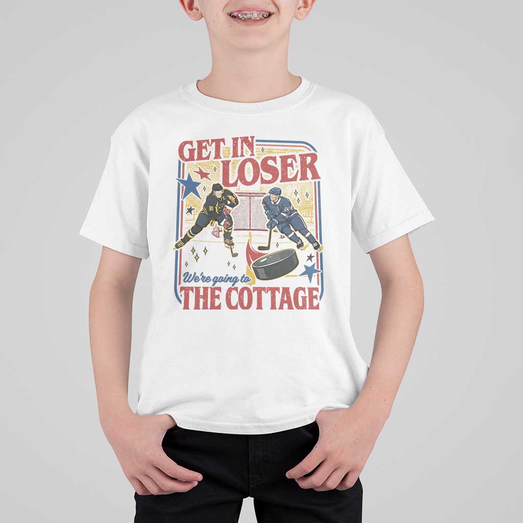 Get In Loser We’re Going To The Cottage T Shirt For Kid Hockey Romance LGBT Retro Summer Road Trip