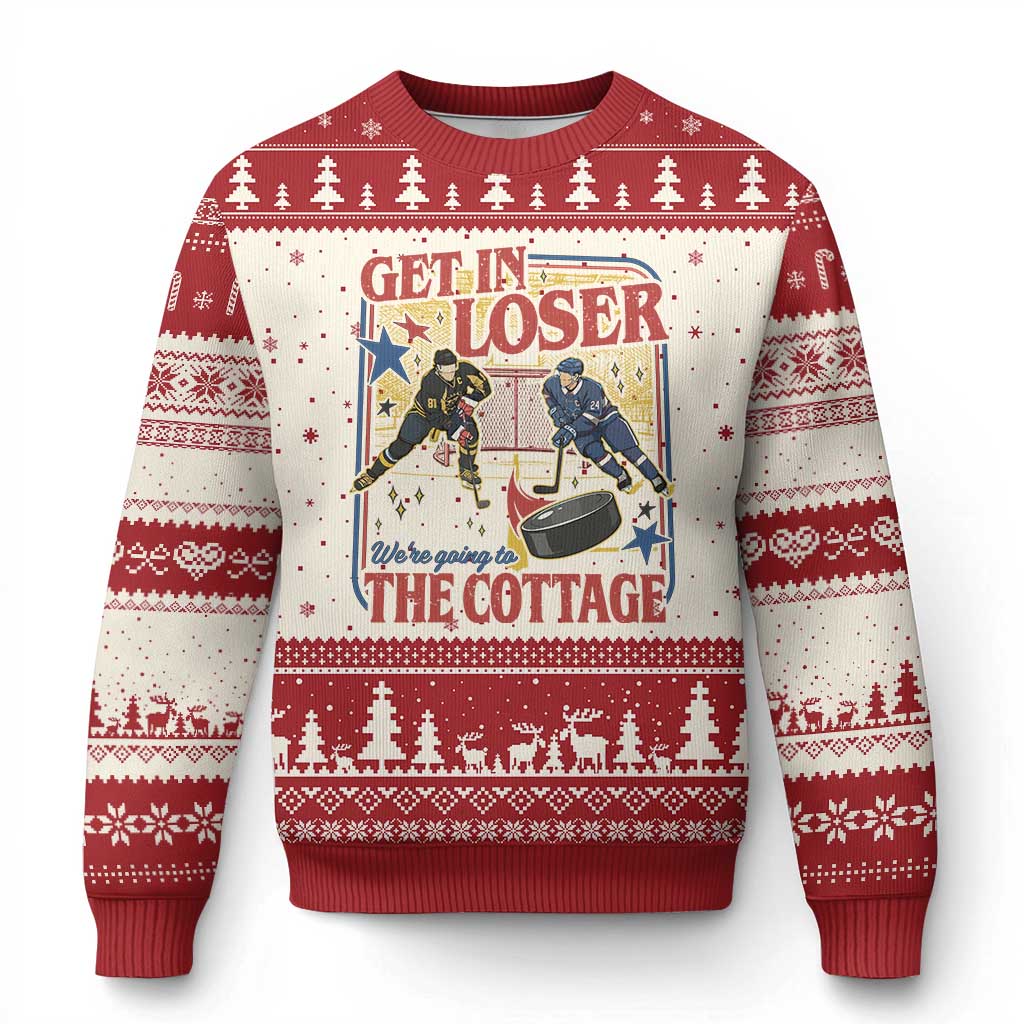 Get In Loser We’re Going To The Cottage Ugly Christmas Sweater Hockey Romance LGBT Retro Summer Road Trip