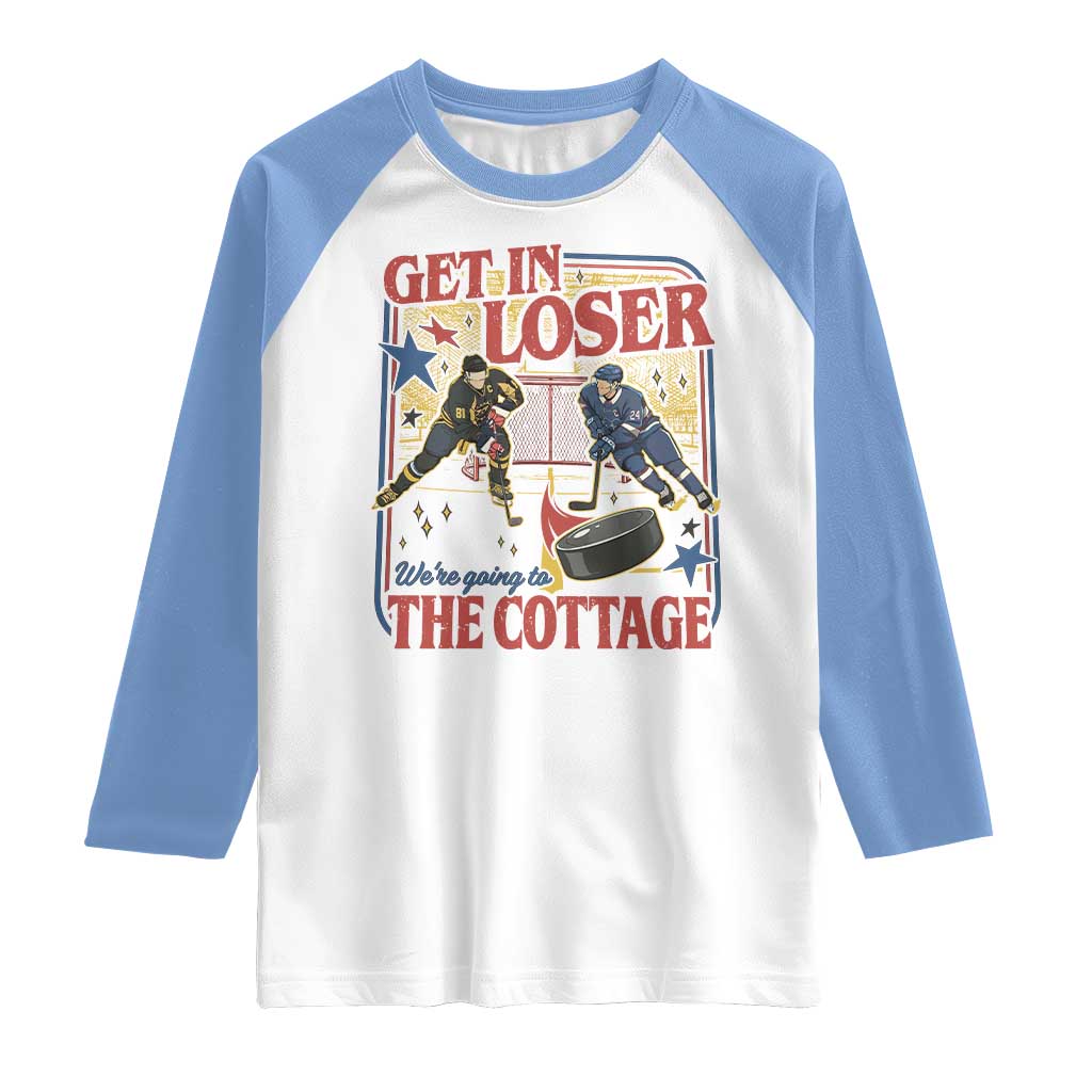 Get In Loser We’re Going To The Cottage Raglan Shirt Hockey Romance LGBT Retro Summer Road Trip