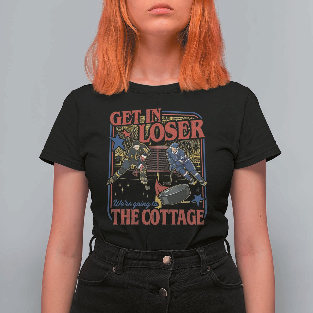 Get In Loser We’re Going To The Cottage T Shirt For Women Hockey Romance LGBT Retro Summer Road Trip
