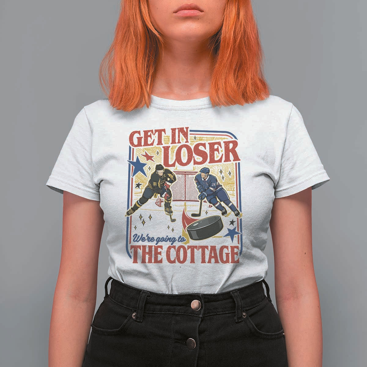 Get In Loser We’re Going To The Cottage T Shirt For Women Hockey Romance LGBT Retro Summer Road Trip