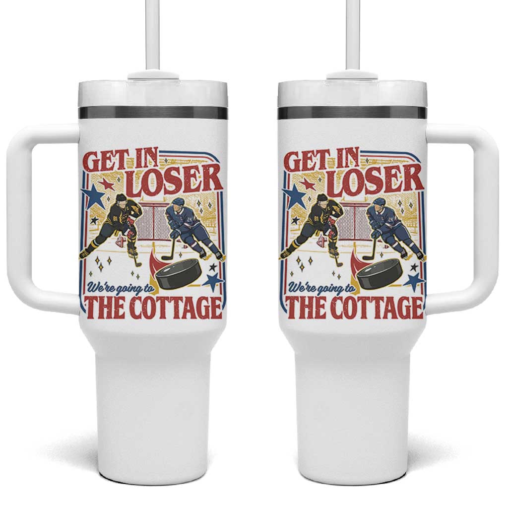 Get In Loser We’re Going To The Cottage Tumbler With Handle Hockey Romance LGBT Retro Summer Road Trip