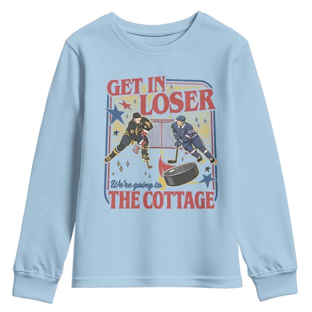 Get In Loser We’re Going To The Cottage Youth Sweatshirt Hockey Romance LGBT Retro Summer Road Trip