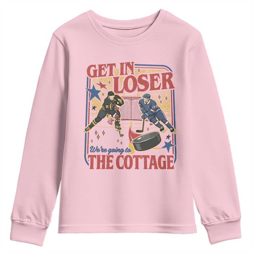 Get In Loser We’re Going To The Cottage Youth Sweatshirt Hockey Romance LGBT Retro Summer Road Trip