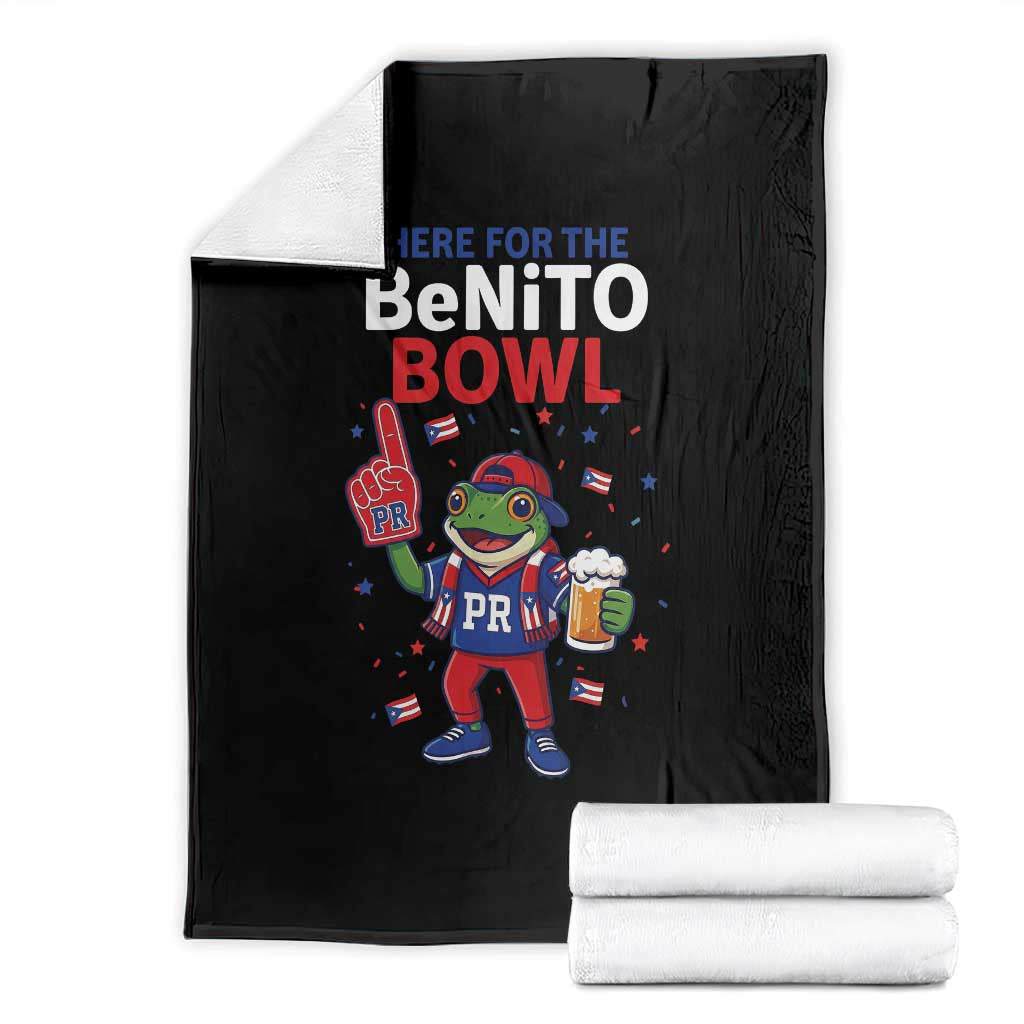 Funny Benito Bowl Puerto Rican Football Throw Blanket Coquí Frog Music Fan with Beer and Foam Finger