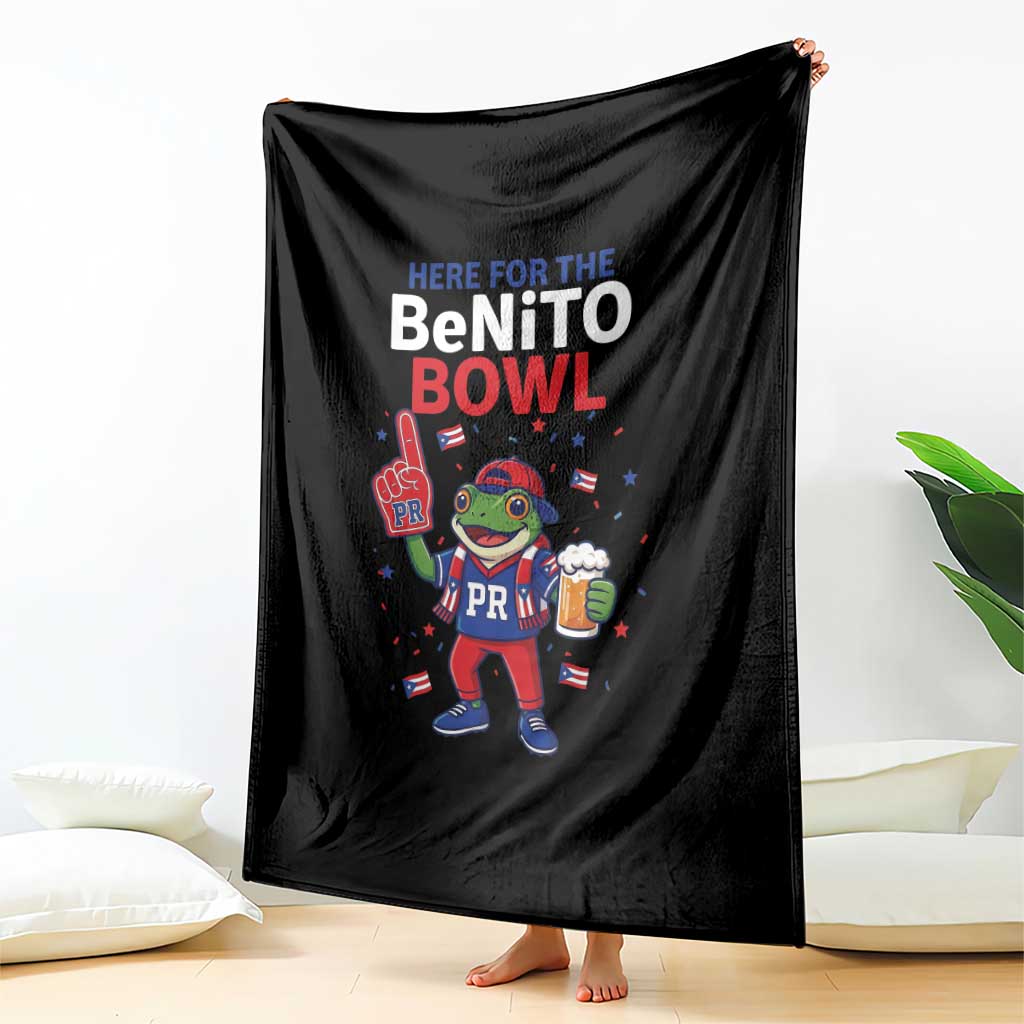 Funny Benito Bowl Puerto Rican Football Throw Blanket Coquí Frog Music Fan with Beer and Foam Finger
