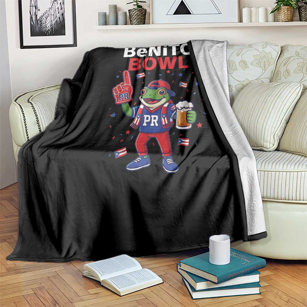 Funny Benito Bowl Puerto Rican Football Throw Blanket Coquí Frog Music Fan with Beer and Foam Finger
