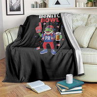 Funny Benito Bowl Puerto Rican Football Throw Blanket Coquí Frog Music Fan with Beer and Foam Finger